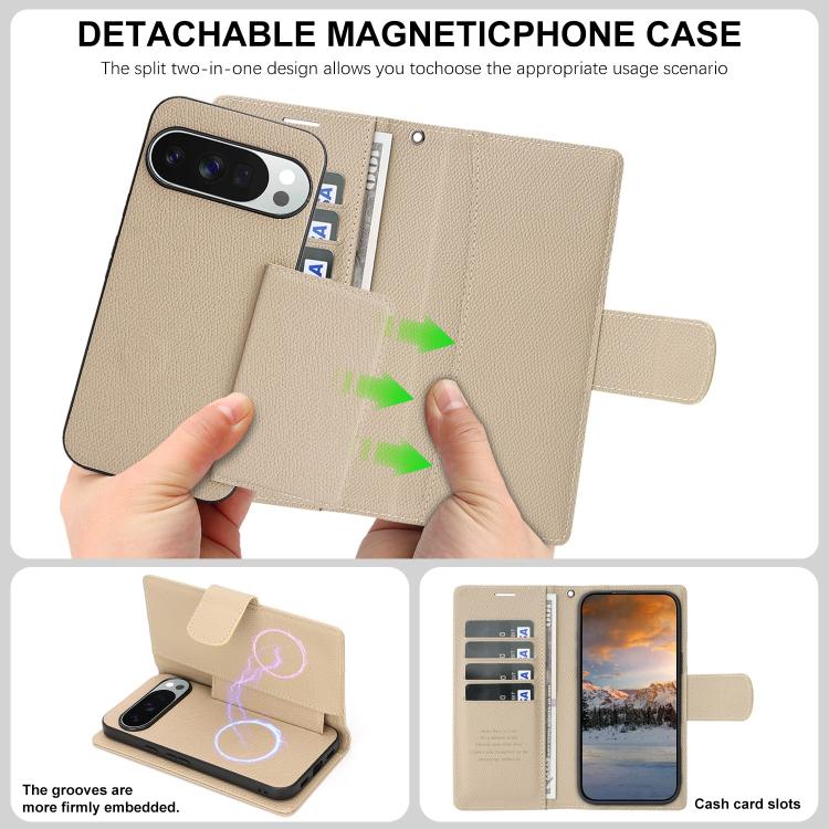 For Google Pixel 9 Pro XL Retro Litchi Texture Vegan Leather Magnetic Wallet Phone Case with Wrist Strap