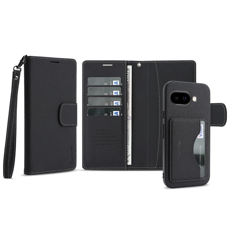 For Google Pixel 9a Retro Litchi Texture Vegan Leather Magnetic Wallet Phone Case with Wrist Strap
