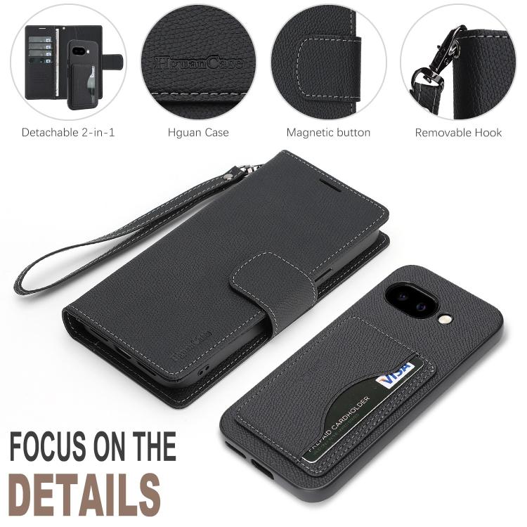 For Google Pixel 9a Retro Litchi Texture Vegan Leather Magnetic Wallet Phone Case with Wrist Strap
