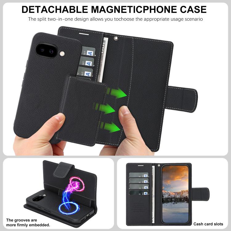 For Google Pixel 9a Retro Litchi Texture Vegan Leather Magnetic Wallet Phone Case with Wrist Strap
