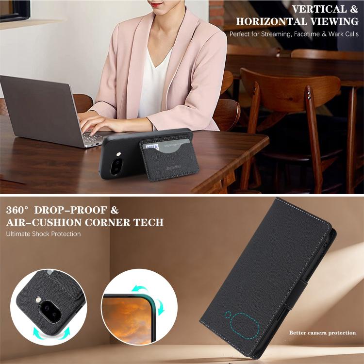 For Google Pixel 9a Retro Litchi Texture Vegan Leather Magnetic Wallet Phone Case with Wrist Strap