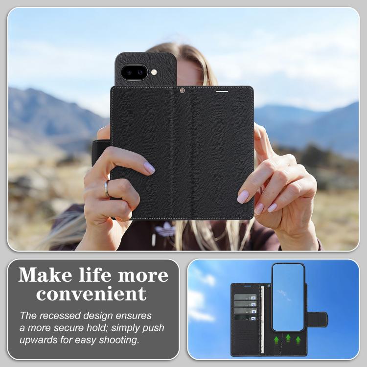 For Google Pixel 9a Retro Litchi Texture Vegan Leather Magnetic Wallet Phone Case with Wrist Strap