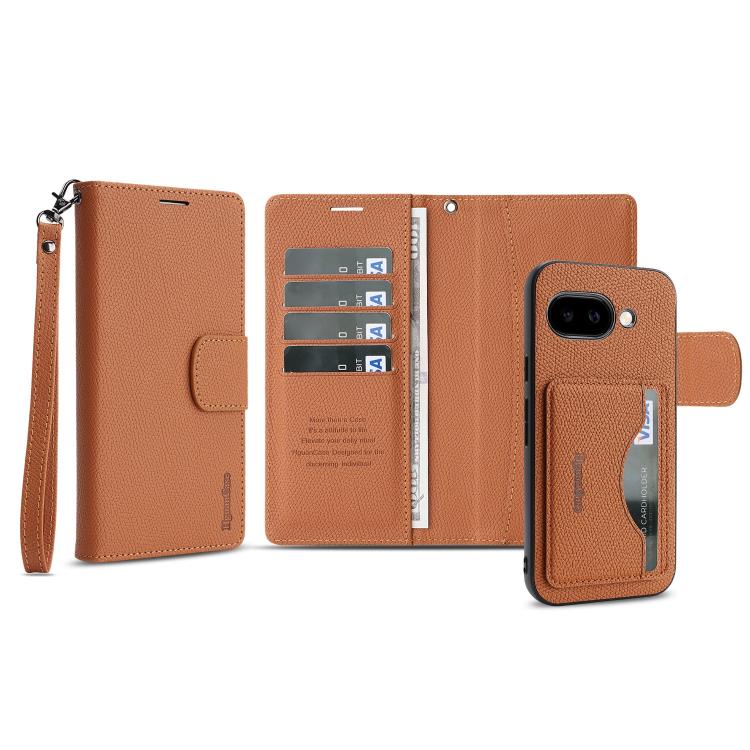 For Google Pixel 9a Retro Litchi Texture Vegan Leather Magnetic Wallet Phone Case with Wrist Strap