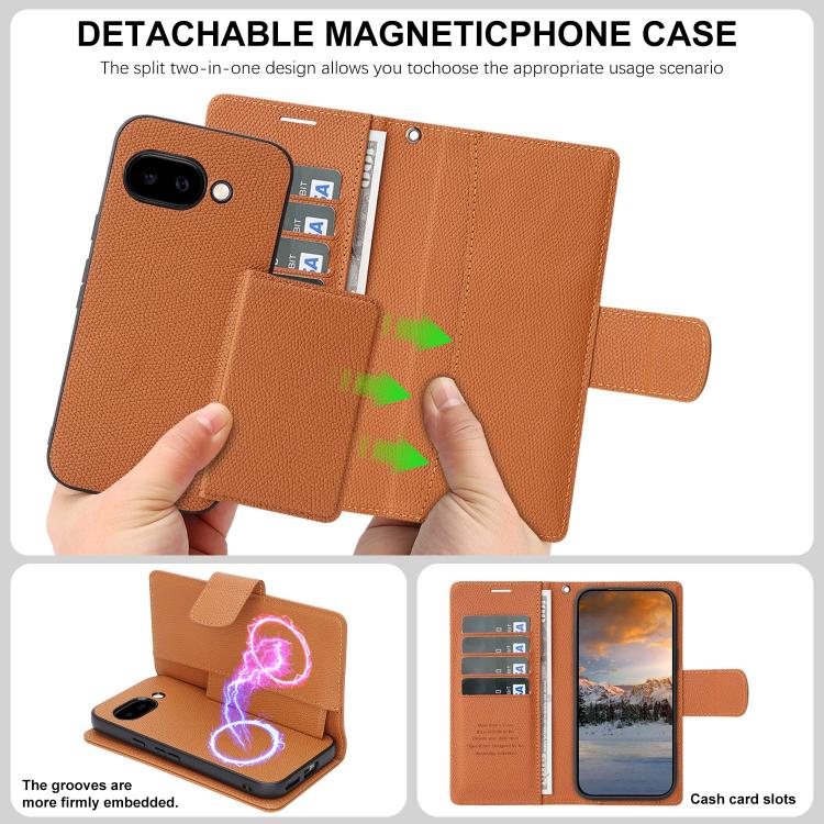 For Google Pixel 9a Retro Litchi Texture Vegan Leather Magnetic Wallet Phone Case with Wrist Strap