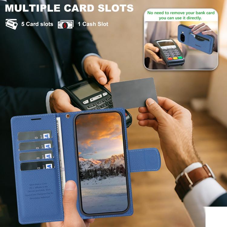 For Google Pixel 9a Retro Litchi Texture Vegan Leather Magnetic Wallet Phone Case with Wrist Strap