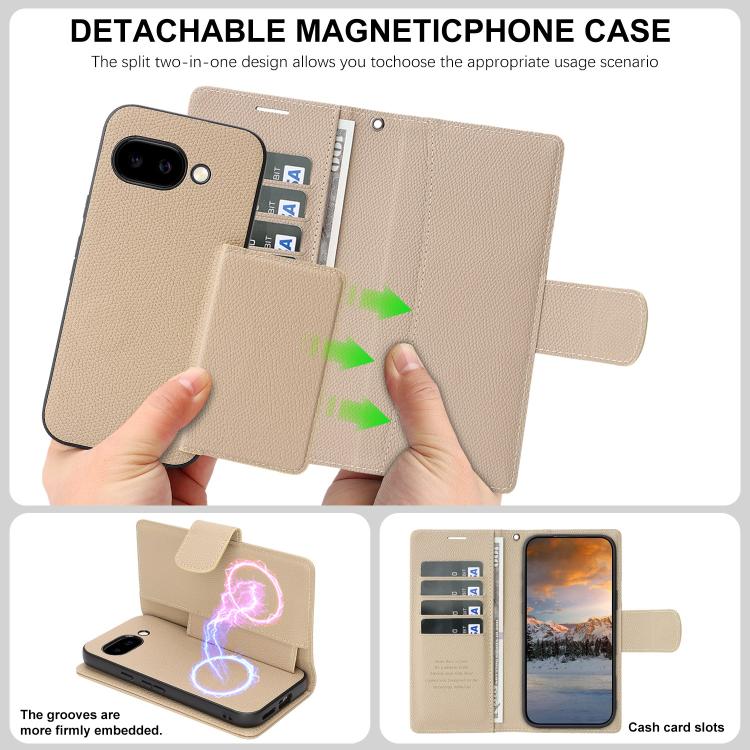 For Google Pixel 9a Retro Litchi Texture Vegan Leather Magnetic Wallet Phone Case with Wrist Strap