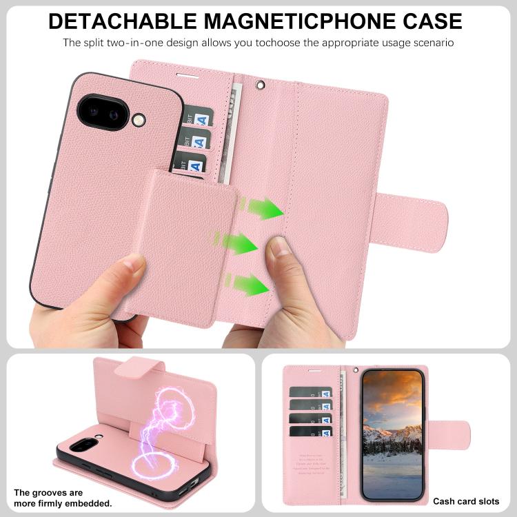 For Google Pixel 9a Retro Litchi Texture Vegan Leather Magnetic Wallet Phone Case with Wrist Strap