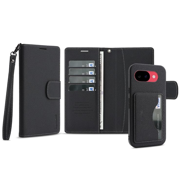 For Google Pixel 10a Retro Litchi Texture Vegan Leather Magnetic Wallet Phone Case with Wrist Strap