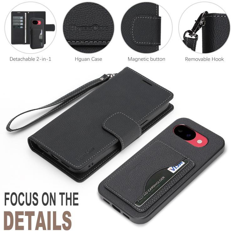 For Google Pixel 10a Retro Litchi Texture Vegan Leather Magnetic Wallet Phone Case with Wrist Strap
