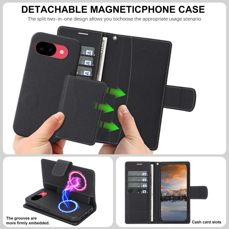 For Google Pixel 10a Retro Litchi Texture Vegan Leather Magnetic Wallet Phone Case with Wrist Strap