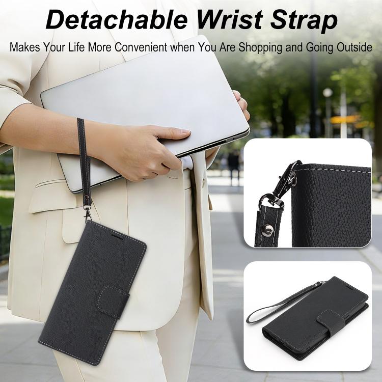 For Google Pixel 10a Retro Litchi Texture Vegan Leather Magnetic Wallet Phone Case with Wrist Strap