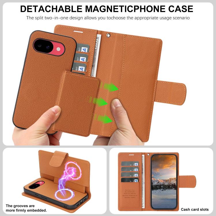 For Google Pixel 10a Retro Litchi Texture Vegan Leather Magnetic Wallet Phone Case with Wrist Strap