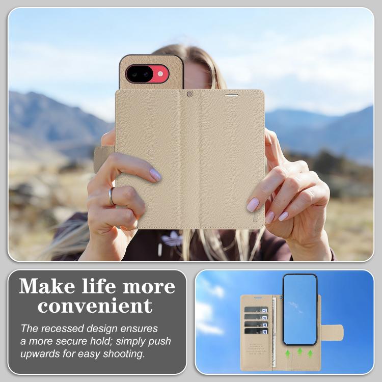 For Google Pixel 10a Retro Litchi Texture Vegan Leather Magnetic Wallet Phone Case with Wrist Strap