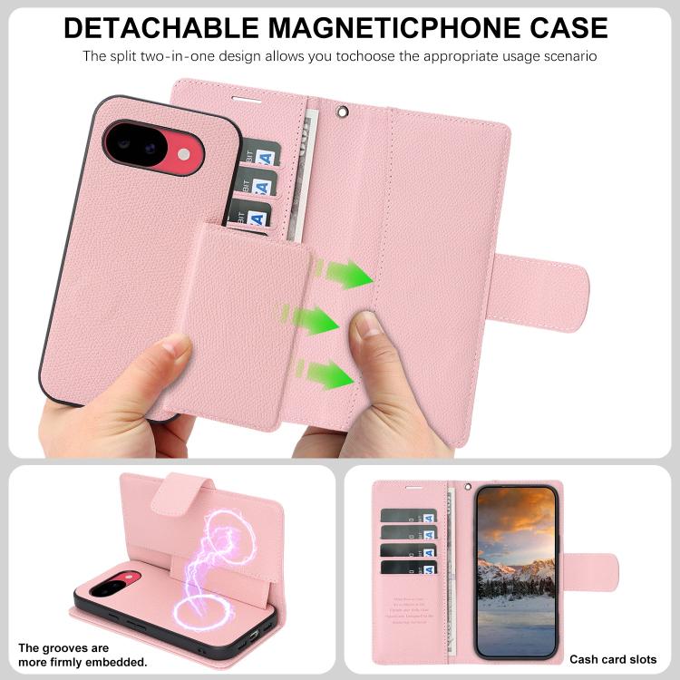 For Google Pixel 10a Retro Litchi Texture Vegan Leather Magnetic Wallet Phone Case with Wrist Strap