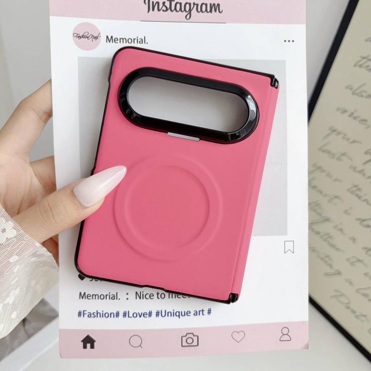 For Huawei Pura X Max Integrated Magnetic Axis Solid Color Leather Texture Phone Case with Magnetic Ring