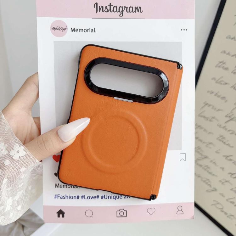 For Huawei Pura X Max Integrated Magnetic Axis Solid Color Leather Texture Phone Case with Magnetic Ring