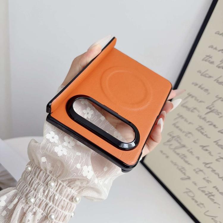 For Huawei Pura X Max Integrated Magnetic Axis Solid Color Leather Texture Phone Case with Magnetic Ring