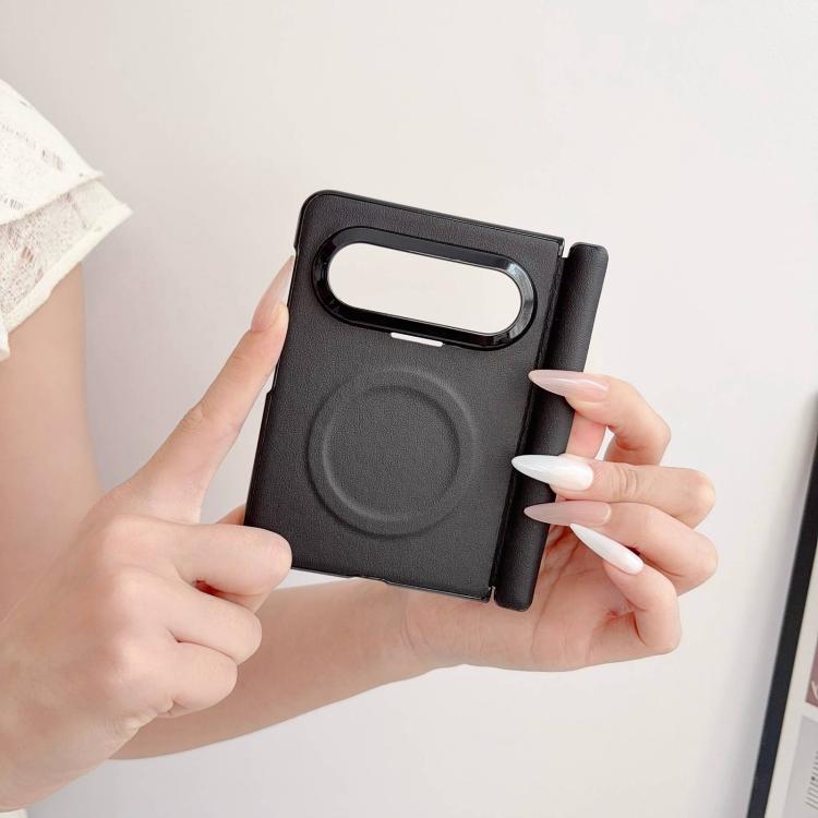 For Huawei Pura X Max Integrated Magnetic Axis Solid Color Leather Texture Phone Case with Magnetic Ring