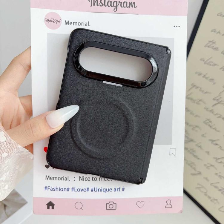 For Huawei Pura X Max Integrated Magnetic Axis Solid Color Leather Texture Phone Case with Magnetic Ring