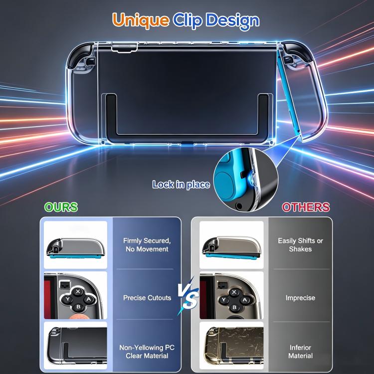 For Nintendo Switch 2 XDcase Separable PC Crystal Case & Tempered Glass Film & Joystick Caps Set - Transparent