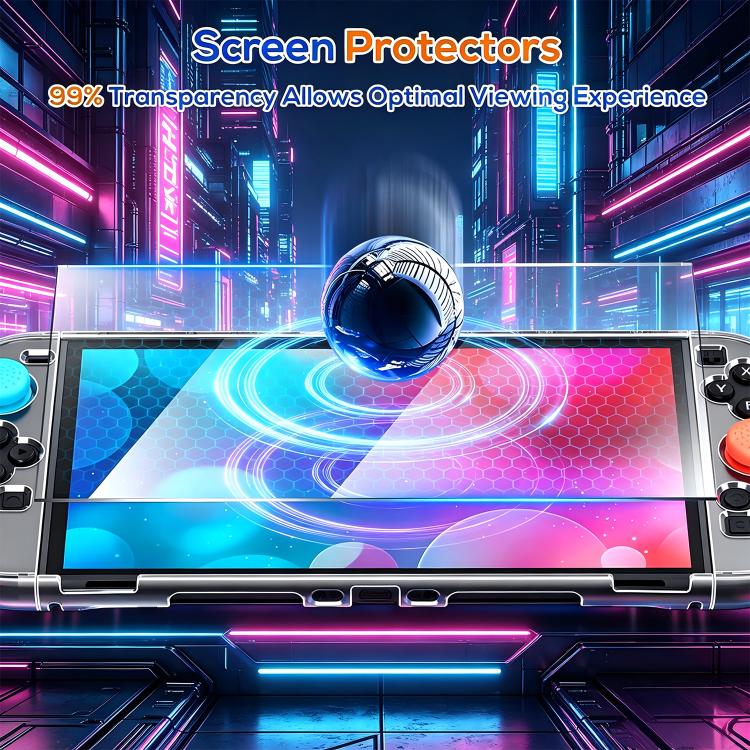 For Nintendo Switch 2 XDcase Separable PC Crystal Case & Tempered Glass Film & Joystick Caps Set - Transparent