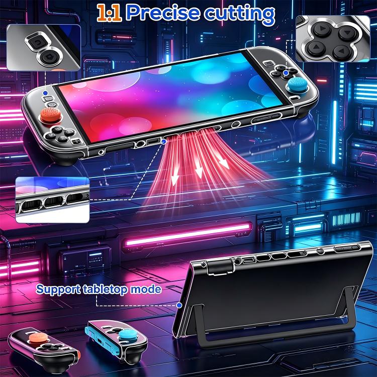 For Nintendo Switch 2 XDcase Separable PC Crystal Case & Tempered Glass Film & Joystick Caps Set - Transparent
