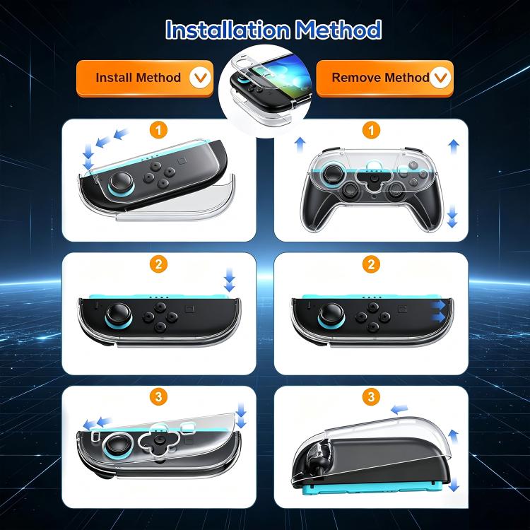 For Nintendo Switch 2 XDcase Separable PC Crystal Case & Tempered Glass Film & Joystick Caps Set - Transparent