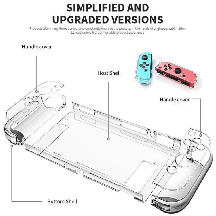 For Nintendo Switch XDcase Separable PC Crystal Case & Tempered Glass Film & Joystick Caps Set - Transparent
