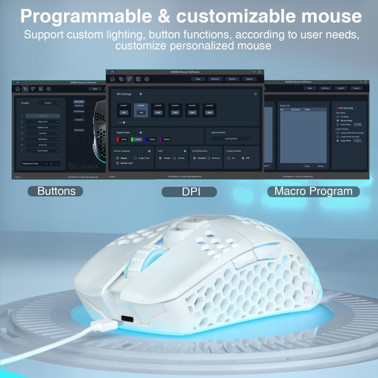 SOLAKAKA SM600 Hollowed Out RGB Tri-mode Wireless Gaming Mouse