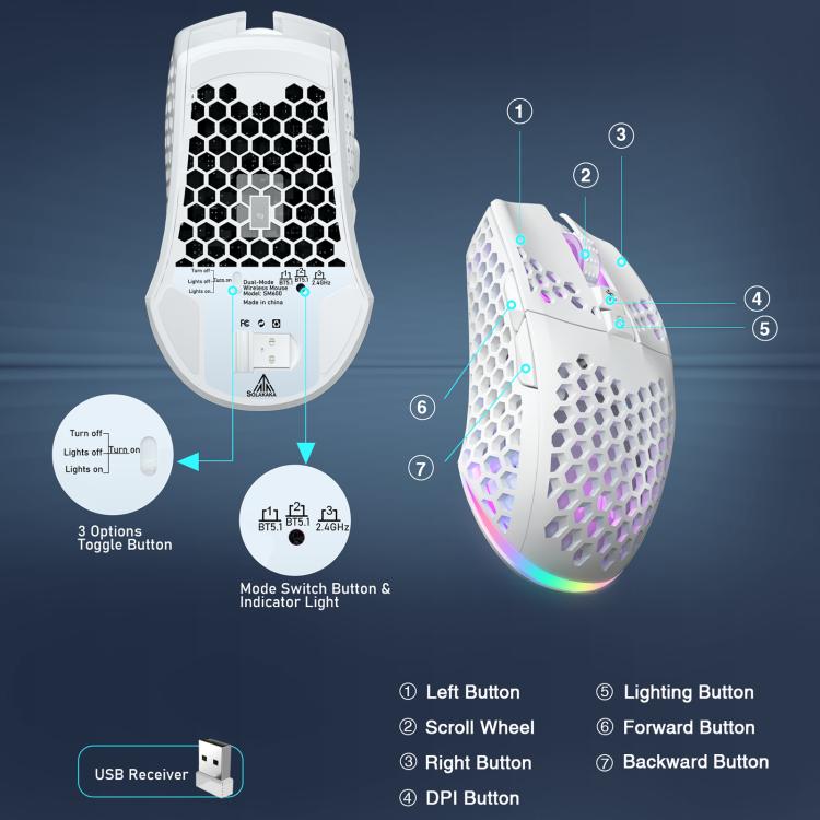 SOLAKAKA SM600 Hollowed Out RGB Tri-mode Wireless Gaming Mouse