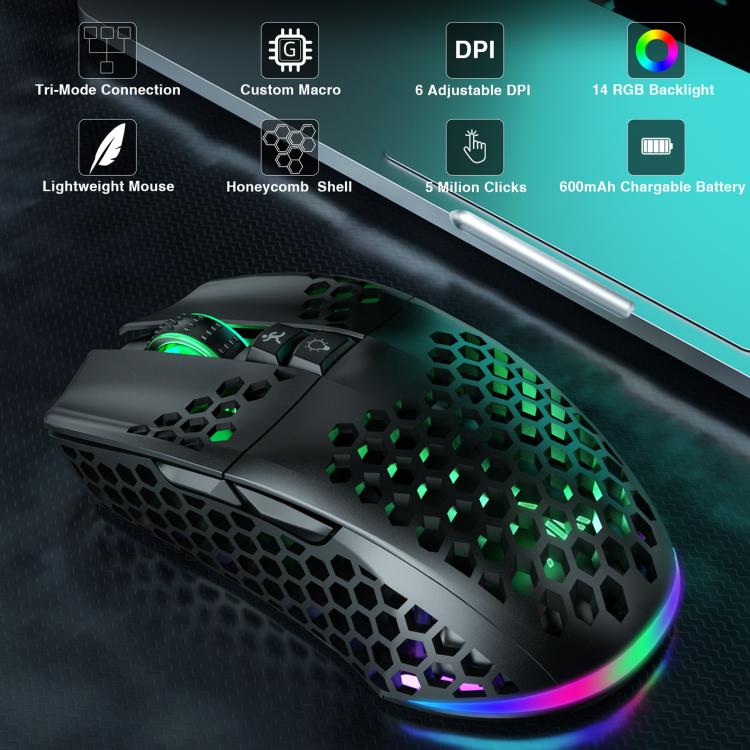 SOLAKAKA SM600 Hollowed Out RGB Tri-mode Wireless Gaming Mouse