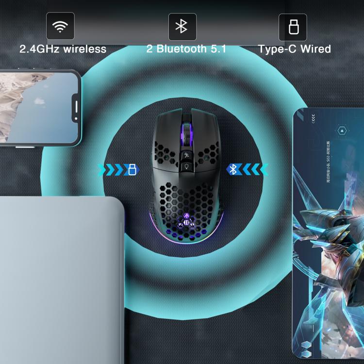 SOLAKAKA SM600 Hollowed Out RGB Tri-mode Wireless Gaming Mouse