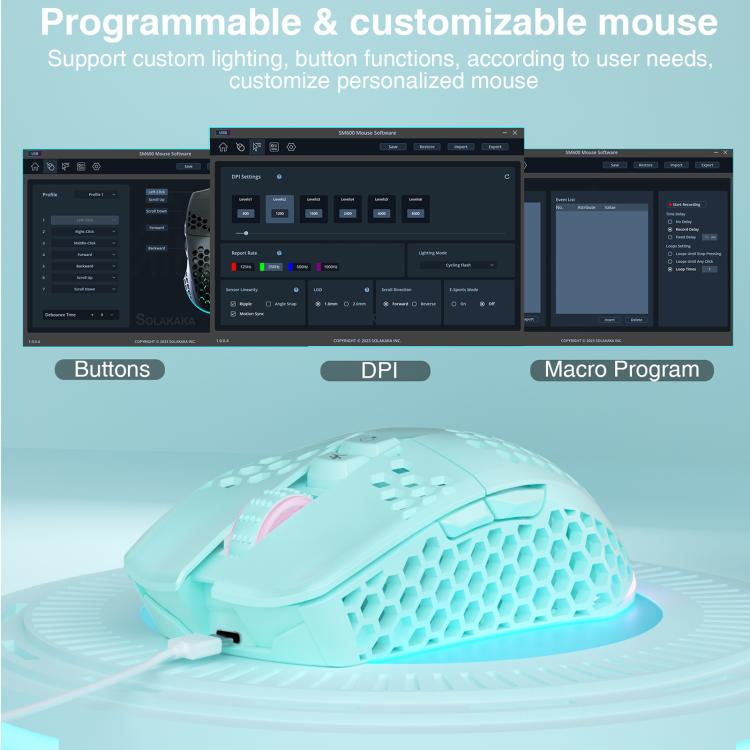SOLAKAKA SM600 Hollowed Out RGB Tri-mode Wireless Gaming Mouse
