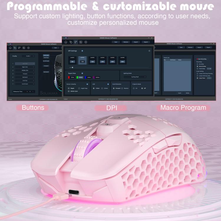 SOLAKAKA SM600 Hollowed Out RGB Tri-mode Wireless Gaming Mouse