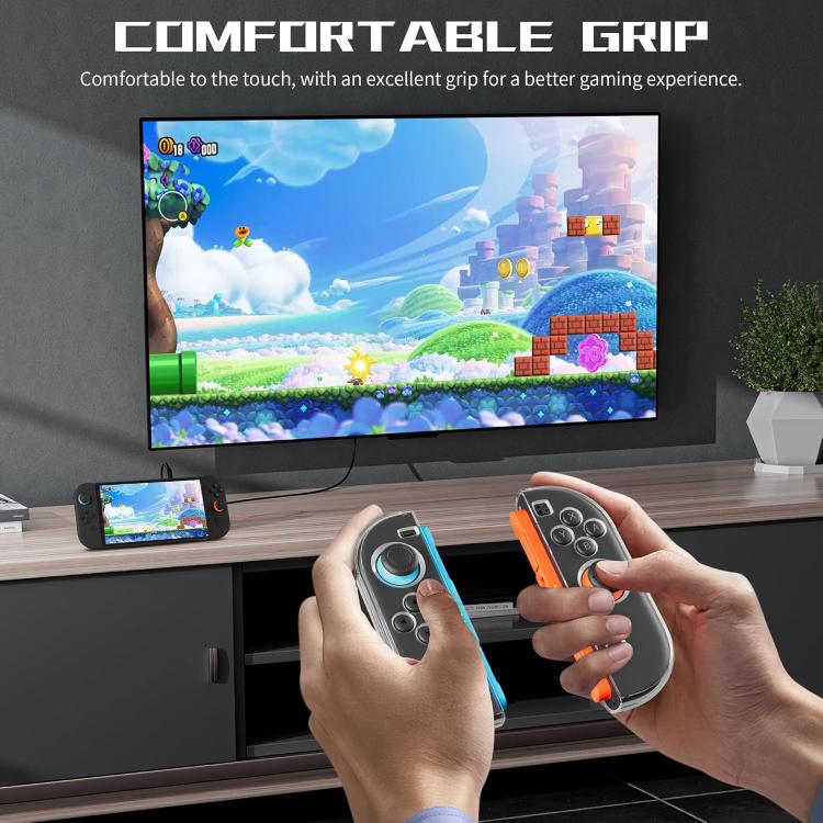 For Nintendo Switch / Switch OLED Joy-Con XDcase 1 Pair Clear TPU Protective Case & Joystick Caps Set - Transparent