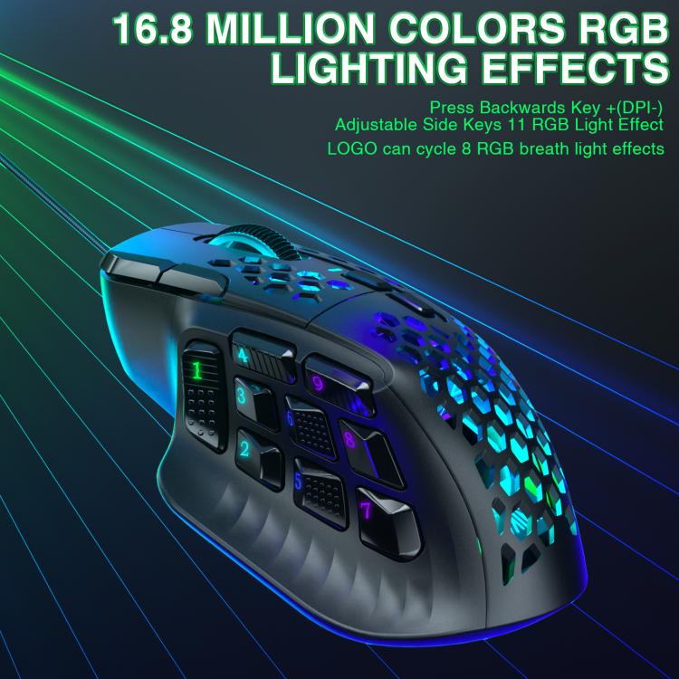 SOLAKAKA SM809 Honeycomb RGB Wired MMO Mouse