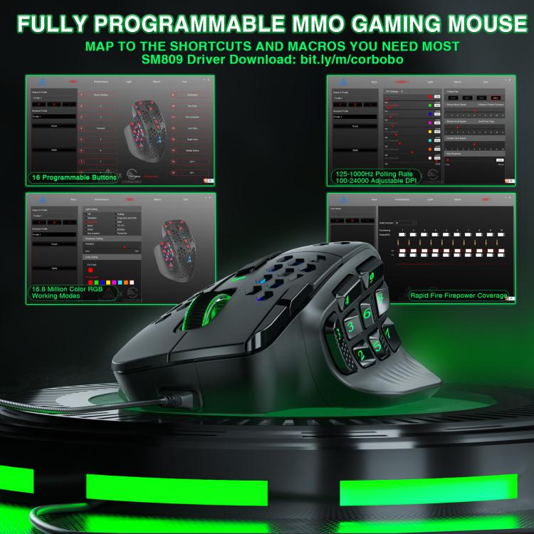 SOLAKAKA SM809 Honeycomb RGB Wired MMO Mouse