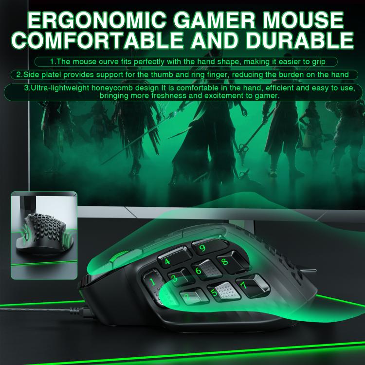 SOLAKAKA SM809 Honeycomb RGB Wired MMO Mouse