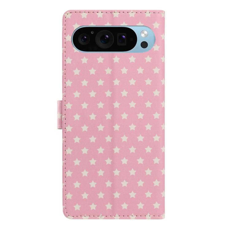 For Google Pixel 9 Pro / 10 Pro Star Pattern Magnetic Buckle Vegan Leather Phone Case with Wrist Strap