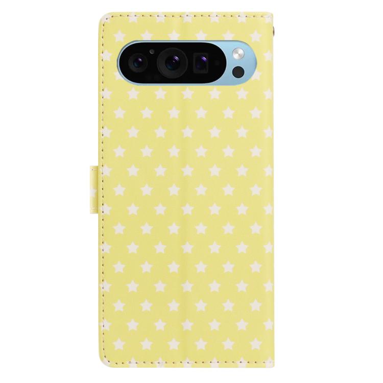 For Google Pixel 9 Pro / 10 Pro Star Pattern Magnetic Buckle Vegan Leather Phone Case with Wrist Strap