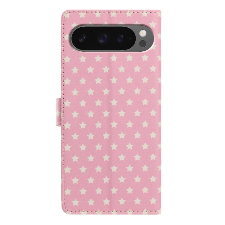 For Google Pixel 10 Pro XL Star Pattern Magnetic Buckle Vegan Leather Phone Case with Wrist Strap