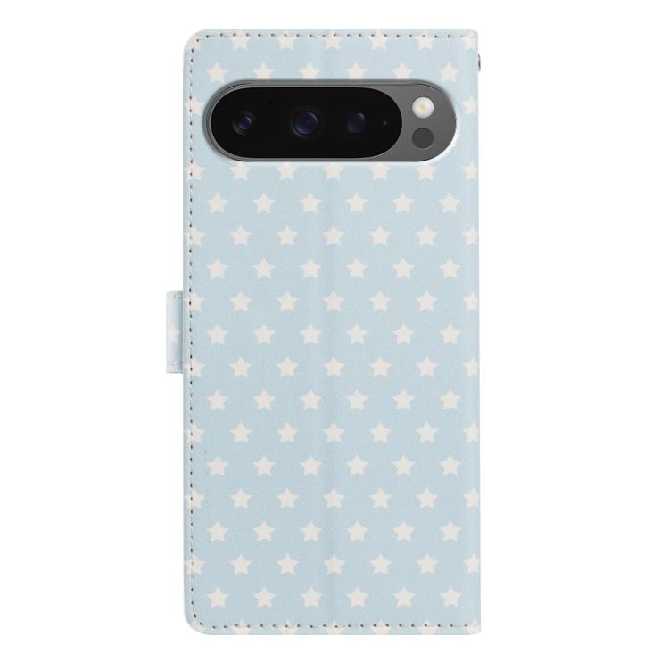 For Google Pixel 10 Pro XL Star Pattern Magnetic Buckle Vegan Leather Phone Case with Wrist Strap