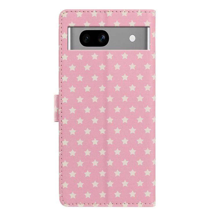 For Google Pixel 7a Star Pattern Magnetic Buckle Vegan Leather Phone Case with Wrist Strap