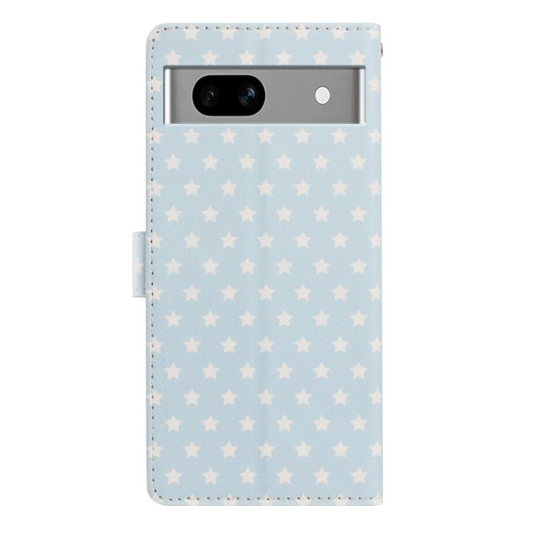 For Google Pixel 7a Star Pattern Magnetic Buckle Vegan Leather Phone Case with Wrist Strap