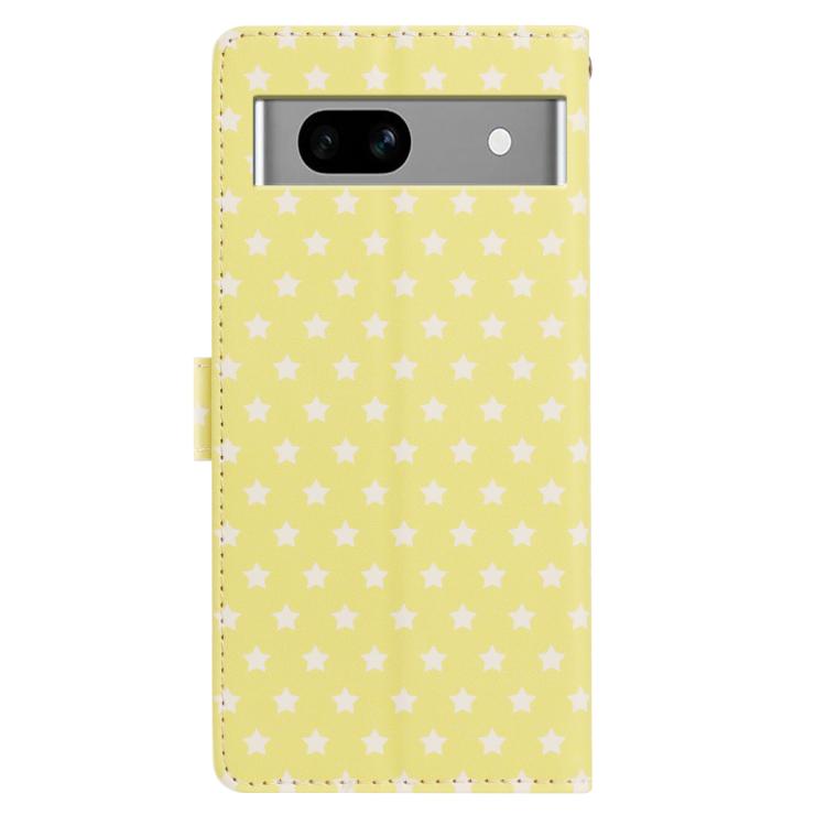 For Google Pixel 7a Star Pattern Magnetic Buckle Vegan Leather Phone Case with Wrist Strap