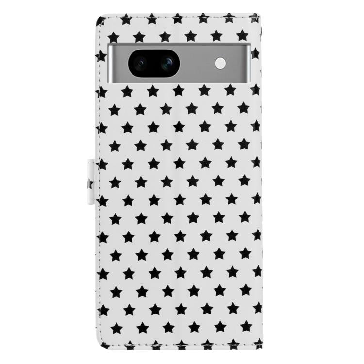 For Google Pixel 7a Star Pattern Magnetic Buckle Vegan Leather Phone Case with Wrist Strap