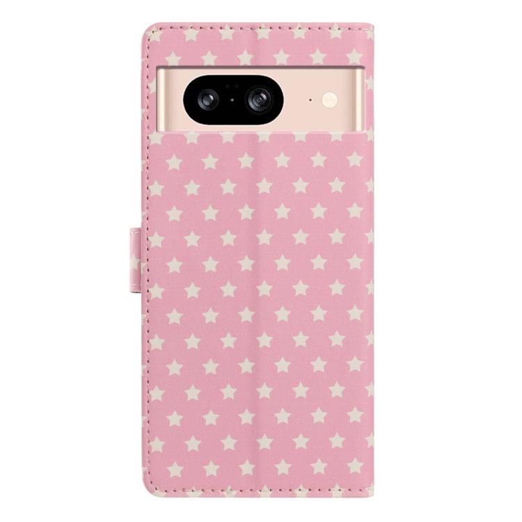 For Google Pixel 8 Star Pattern Magnetic Buckle Vegan Leather Phone Case with Wrist Strap