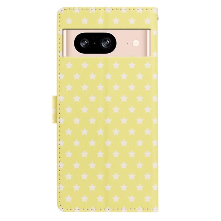 For Google Pixel 8 Star Pattern Magnetic Buckle Vegan Leather Phone Case with Wrist Strap
