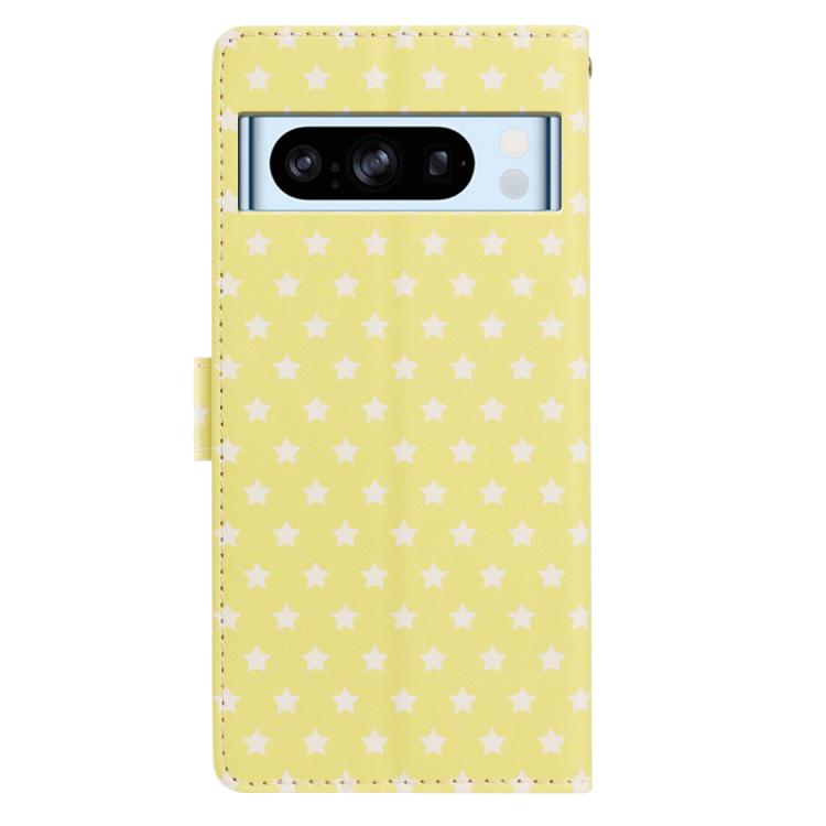 For Google Pixel 8 Pro Star Pattern Magnetic Buckle Vegan Leather Phone Case with Wrist Strap