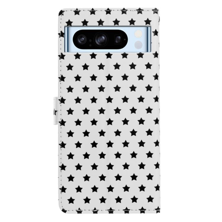 For Google Pixel 8 Pro Star Pattern Magnetic Buckle Vegan Leather Phone Case with Wrist Strap